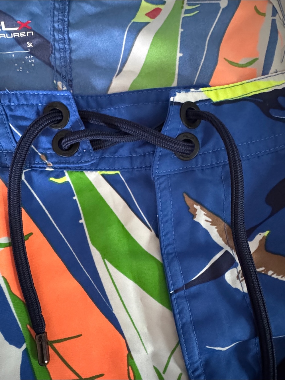 Ralph Lauren RLX Sailboat-Print Swim Board Shorts with Orange & Green Accents - Picture 4 of 15